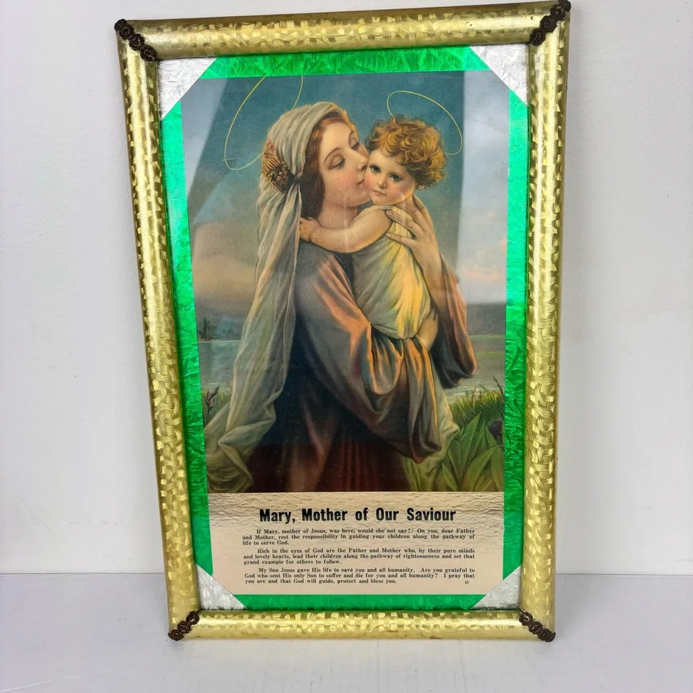 Vintage “Mother of our Savior” picture-framed & matted-Religious Art
